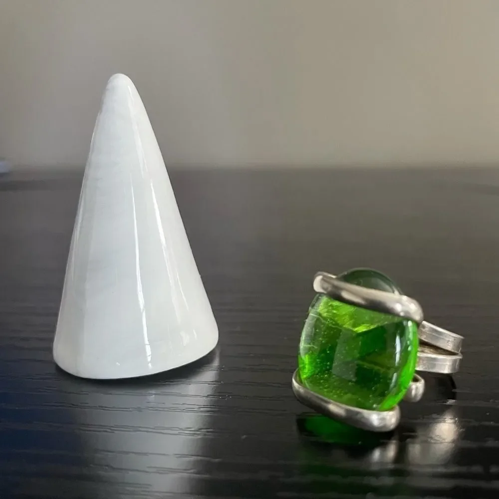 Unique Green Ring with Silver Wire, 7.5